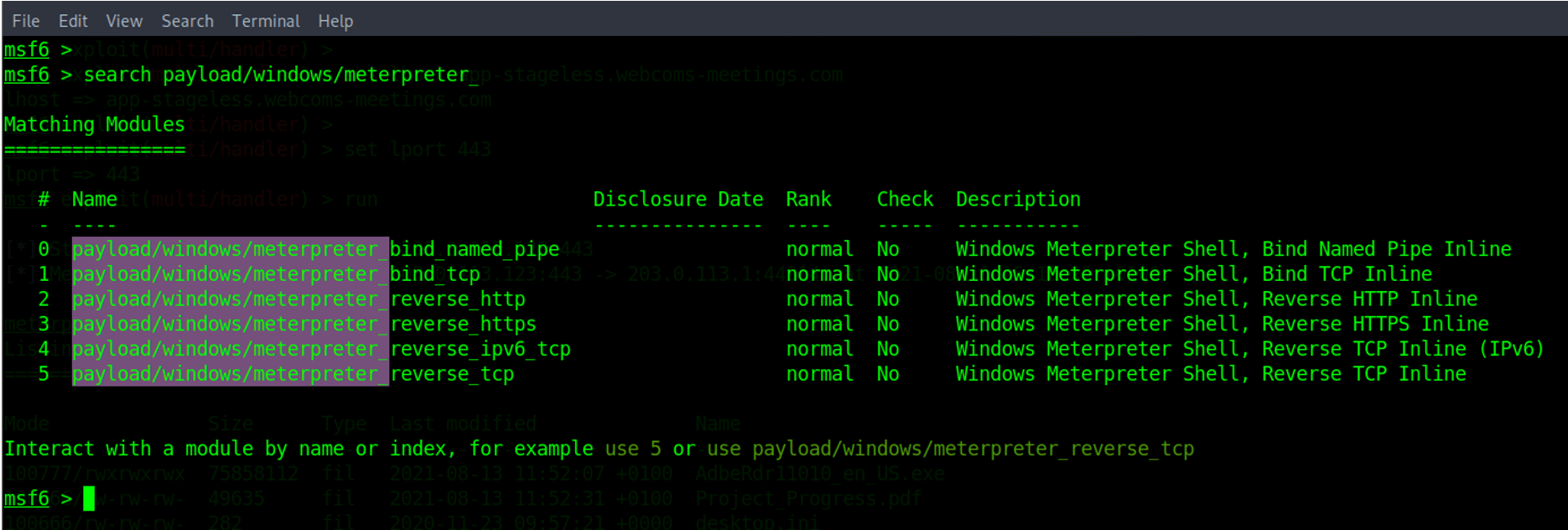 Windows Meterpreter stageless payloads