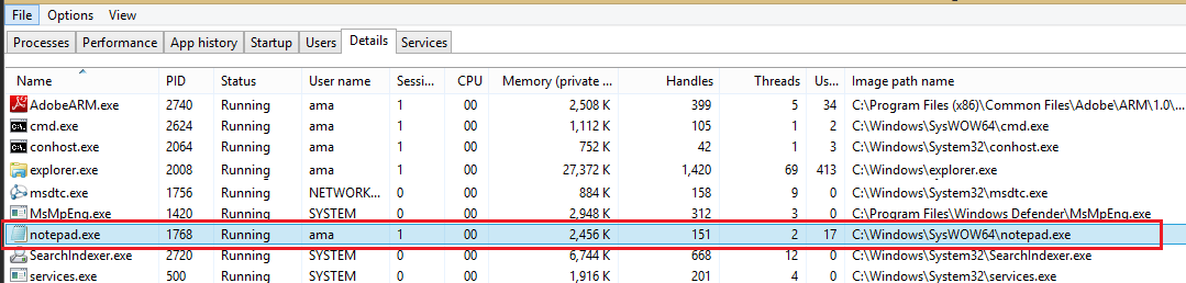 task manager migrated process